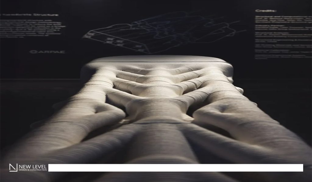 The Diamanti Bridge, built with 3D-printed low-carbon concrete, is an example of parametric design and sustainable architecture, showcased in both Venice and Paris.