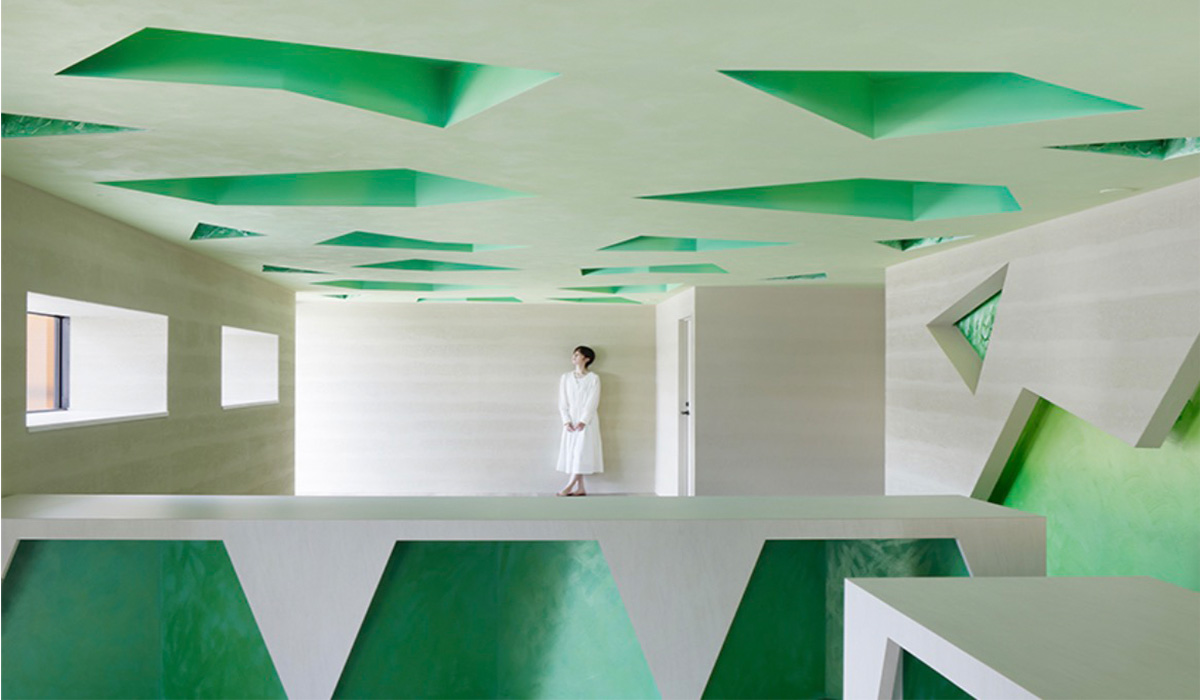 Green and Polygonal Interior Design of Kakushin Office in Tokyo by Moriyuki Ochiai Architects