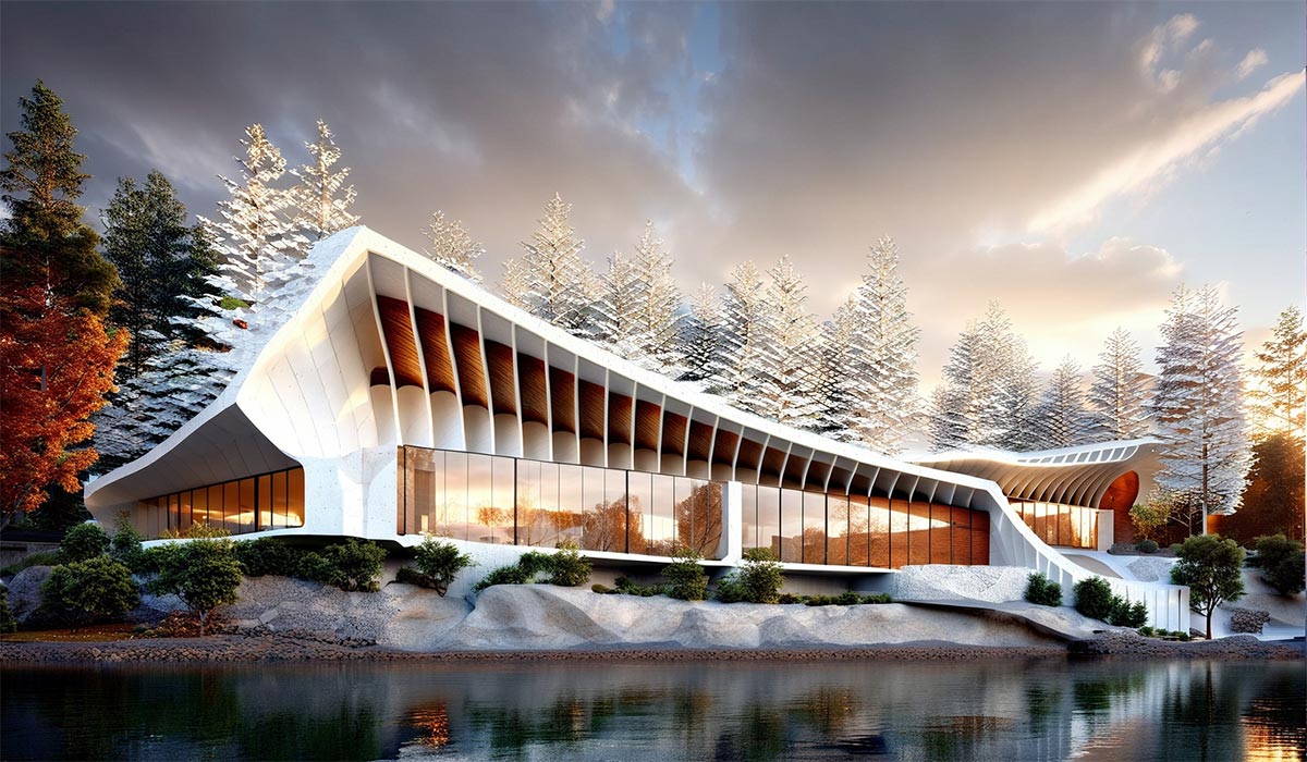 ساختمان پایدار با طراحی ارگانیک در طبیعت، نمونه‌ای از نقش هوش مصنوعی در طراحی معماری پایدار